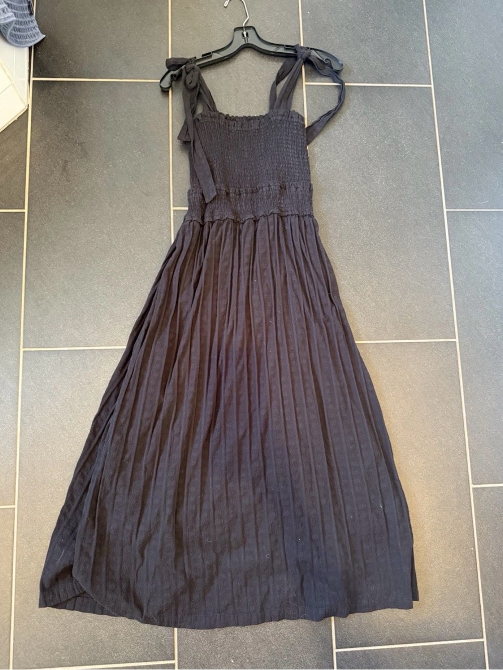 Lost + Wander Black Smocked Maxi Dress S Tie Strap Cotton Eyelet Nap Dress